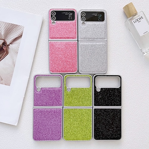 

Phone Case For Samsung Galaxy Back Cover Z Flip 4 Z Flip 3 Four Corners Drop Resistance Shockproof Solid Colored Glitter Shine TPU PC