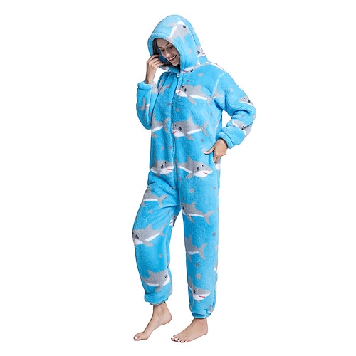 

Adults' Kigurumi Pajamas Nightwear Shark Penguin Wolf Character Onesie Pajamas Flannel Cosplay For Men and Women Carnival Animal Sleepwear Cartoon Festival / Holiday Costumes