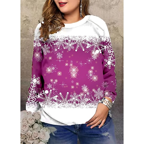 

Women's Plus Size Christmas Tops Pullover Sweatshirt Graphic Color Block Long Sleeve Streetwear Daily Polyester Winter Fall Green Blue