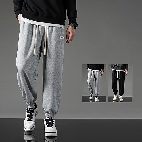

Men's Sweatpants Trousers Drawstring Elastic Waist Elastic Cuff Solid Color Comfort Breathable Casual Daily Streetwear Cotton Blend Sports Fashion Grey Black Micro-elastic