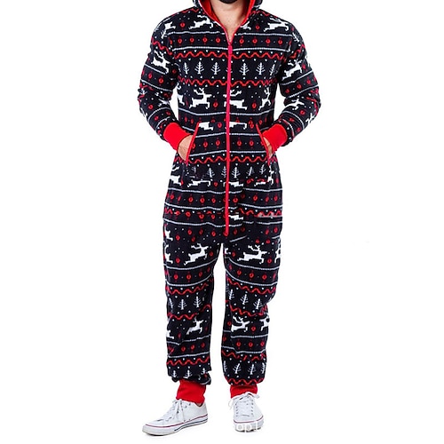 

Men's Christmas Pajamas Loungewear Onesie Pajamas Patchwork Simple Comfort Home Daily Polyester Warm Breathable Hoodie Long Sleeve Pocket Winter Green Blue