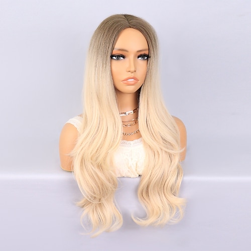 

Synthetic Wig Wavy With Bangs Machine Made Wig Long A1 Synthetic Hair Women's Soft Classic Easy to Carry Blonde Ombre Gray / Daily Wear / Party / Evening