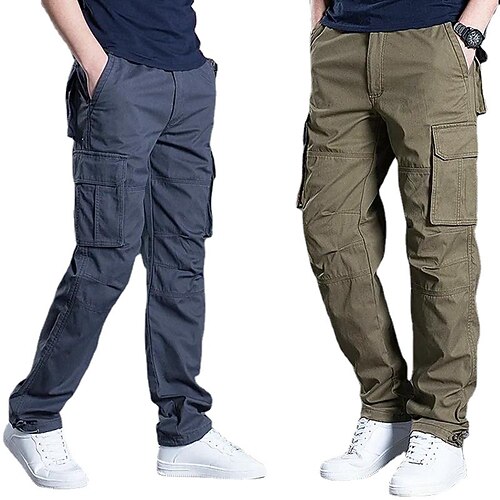 

Men's Cargo Pants Trousers Casual Pants Leg Drawstring Multi Pocket Straight Leg Solid Color Comfort Breathable Full Length Casual Daily Going out 100% Cotton Sports Stylish ArmyGreen Khaki High Waist