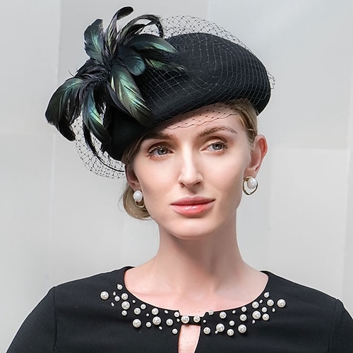 

Artistic Elegant Wool / Tulle / Feather Hats / Headwear with Feather / Tulle 1PC Special Occasion / Party / Evening Headpiece/Congratulations/Anniversary Headwear