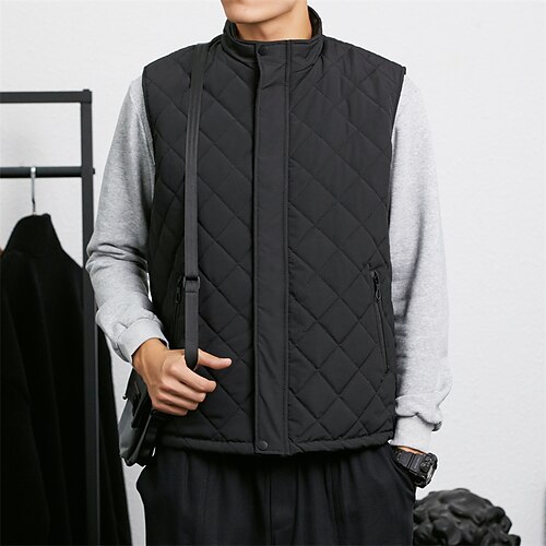 

Men's Puffer Vest Windproof Daily Wear Casual Daily Stripes and Plaid Outerwear Clothing Apparel Casual Daily Traditional / Classic Black