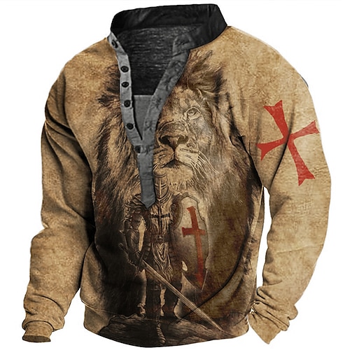 

Men's Sweatshirt Pullover Brown Standing Collar Lion Knights Templar Graphic Prints Print Casual Daily Sports 3D Print Streetwear Designer Casual Spring & Fall Clothing Apparel Hoodies Sweatshirts