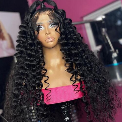 

Unprocessed Virgin Hair 13x4 Lace Front Wig Free Part Brazilian Hair Loose Wave Black Wig 130% 150% Density with Baby Hair Natural Hairline 100% Virgin Pre-Plucked Bleached Knots For Women Long Human