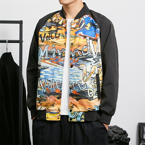 

Men's Men Casual Jacket Daily Wear Casual Daily Fall Winter Regular Coat Regular Fit Windproof Casual Daily Traditional / Classic Comfortable Jacket Long Sleeve Print Word with Pockets Print Black