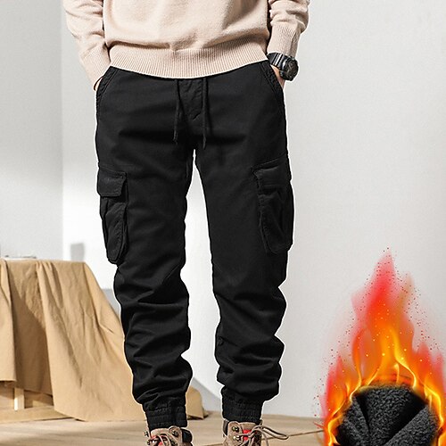 

Men's Cargo Pants Fleece Pants Joggers Winter Pants Trousers Drawstring Elastic Waist Multi Pocket Solid Color Comfort Warm Full Length Daily Holiday Streetwear Sports Fashion ArmyGreen Gray