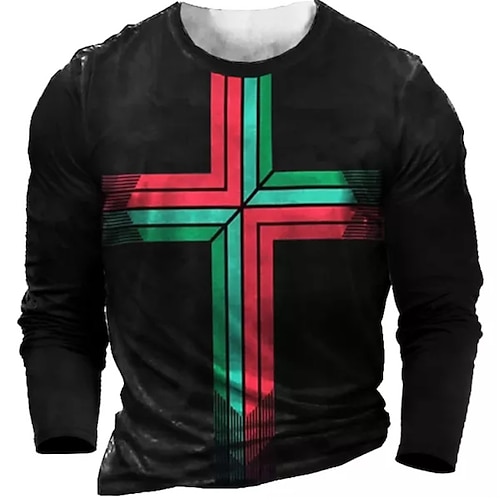 

Men's T shirt Tee Templar Cross Graphic Prints Crew Neck Black 3D Print Outdoor Street Long Sleeve Print Clothing Apparel Basic Sports Designer Casual