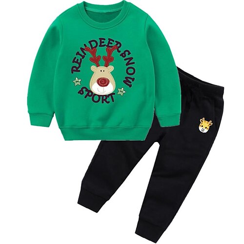 

2 Pieces Toddler Boys Ugly Christmas Sweatshirt Pullover & Pants Outfit Letter Elk Long Sleeve Cotton Set Outdoor Fashion Daily Winter Fall 3-7 Years Green Black Blue
