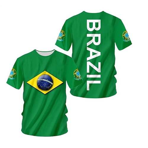 

Men's T shirt Tee Graphic Prints Crew Neck Light Yellow Green Blue Yellow 3D Print World Cup Brazil Outdoor Street Short Sleeve Print Clothing Apparel Sports Designer Casual / Summer