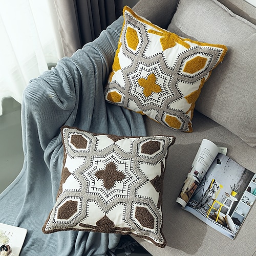 

Vintage Embroidery Pillow Cover Color Block Square Zipper Traditional Classic for Bedroom Livingroom Sofa Couch Chair Superior Quality