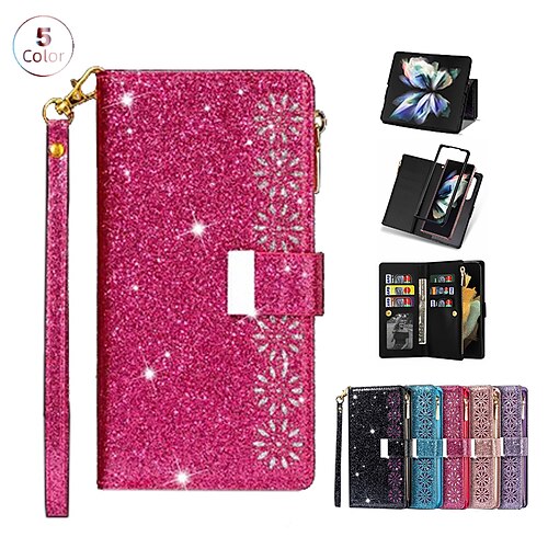 

telefon Etui Til Samsung Galaxy Tegnebogskortetui Z Fold 3 Z Fold 4 Pung Rhinsten Vend Glitterskin Krystal diamant TPU PU Læder