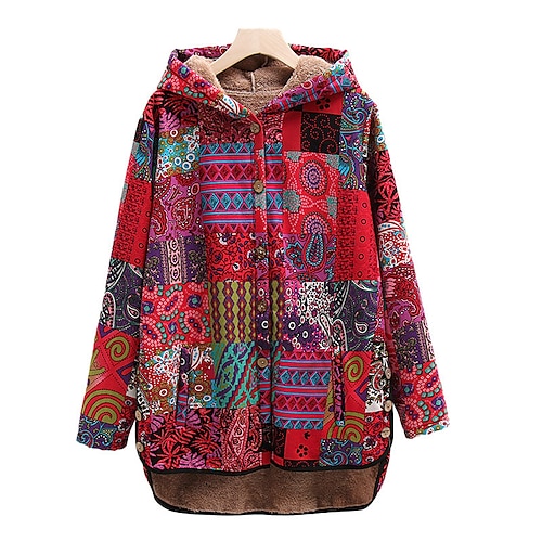 

Dame Plus størrelse Vinterjakke Fleece jakke Lomme Trykt mønster Blomstret Farveblok Tribal udendørs Afslappet Langærmet Hætte Normal Vinter Efterår Blå Lilla Gul L XL XXL 3XL 4XL