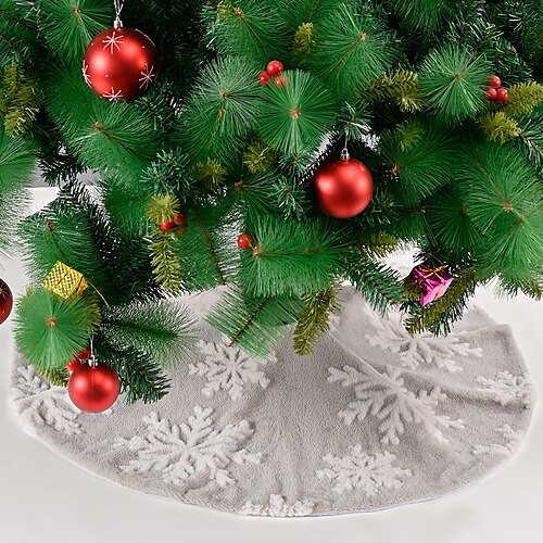 

Grey Jacquard Snowflake Tree Skirt Christmas Party New Year Decoration Plush Snowflake Tree Skirt Tricolor