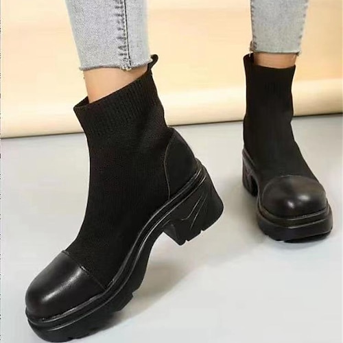 

Women's Boots Daily Plus Size Booties Ankle Boots Winter Block Heel Round Toe Casual Minimalism Synthetics Loafer Solid Colored Black