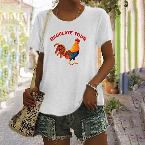 

Women's T shirt Tee Green Blue Pink Graphic Letter Print Short Sleeve Daily Holiday Basic Round Neck Regular Painting S