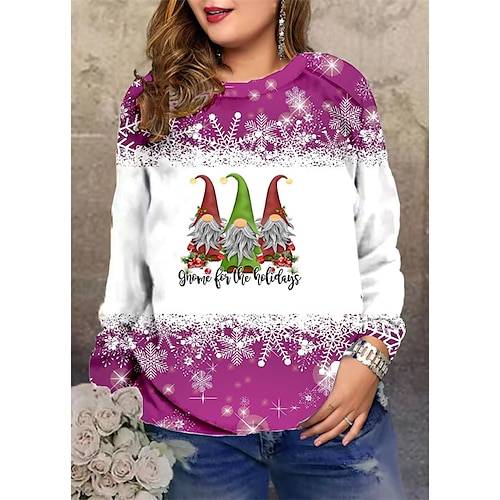 

Women's Plus Size Christmas Tops Pullover Sweatshirt Graphic Santa Claus Long Sleeve Crewneck Streetwear Daily Polyester Winter Fall Green Purple