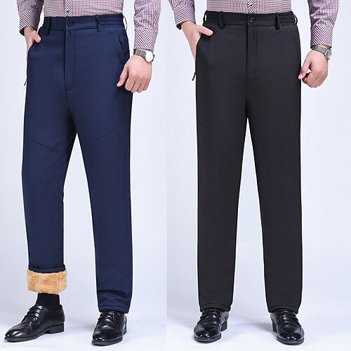 

Men's Sherpa Winter Pants Trousers Casual Pants Patchwork Pocket Solid Color Comfort Warm Business Daily Retro Vintage Formal Black Blue Stretchy