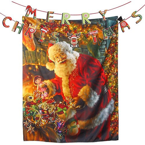 

Christmas Holiday Party Wall Tapestry Photography Background Art Decor Blanket Hanging Home Bedroom Living Room Decoration Santa Claus Tree Snowman Elk Snowflake Candle Gift Fireplace