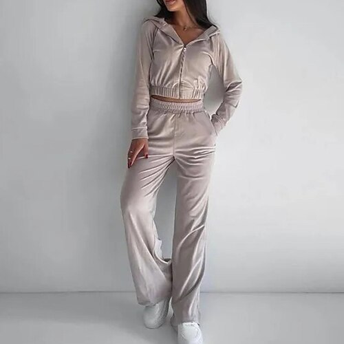 

Per donna loungewear Completi Notturno 2 pezzi Colore puro Di tendenza Sport Comoda Interni Strada Aeroporto Elastene Traspirante Felpa Manica lunga Felpa con cappuccio Pantalone Tasche Felpa con il