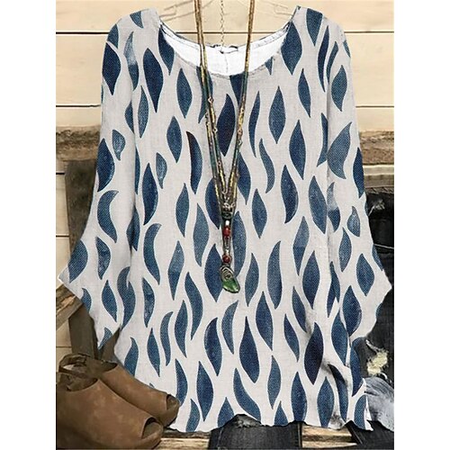 

Women's Plus Size Tops Blouse Shirt Graphic Print Long Sleeve Crewneck Streetwear Daily Vacation Polyester Winter Fall Blue