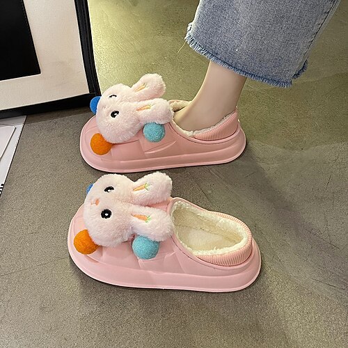 

Women's Slippers Home Indoor Shoes Winter Flat Heel Round Toe PVC Loafer Yellow Rosy Pink White