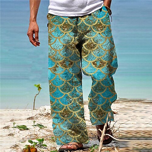 

Men's Trousers Beach Pants Drawstring Elastic Waist 3D Print Graphic Prints Comfort Breathable Casual Daily Holiday Streetwear Designer Blue