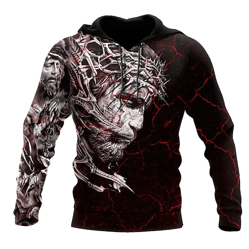 

Men's Hoodie Pullover Hoodie Sweatshirt Red Hooded Graphic Prints Crack Human Print Casual Daily Sports 3D Print Sportswear Casual Big and Tall Spring & Fall Clothing Apparel Hoodies Sweatshirts