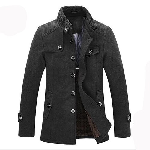 

Men's Winter Coat Overcoat Trench Coat Daily Wear Going out Winter Woolen Thermal Warm Washable Outerwear Clothing Apparel Fashion Warm Ups Solid Colored Multi Pocket Standing Collar Single Breasted