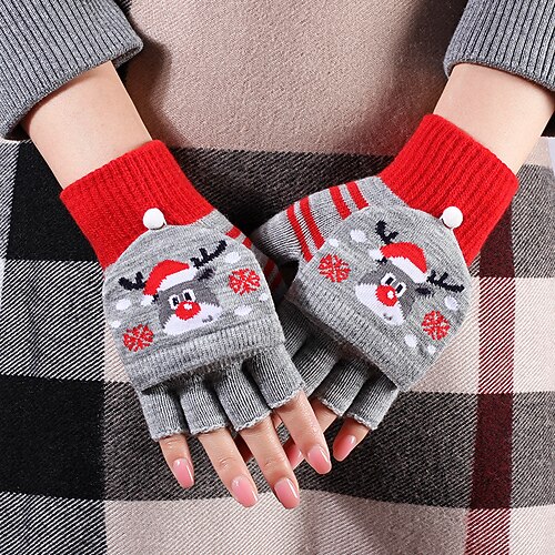 

Women's Convertible Fingerless Gloves Mittens Christmas Daily Holiday Animal Polyester Knit Simple Cosplay Warm 1 Pair