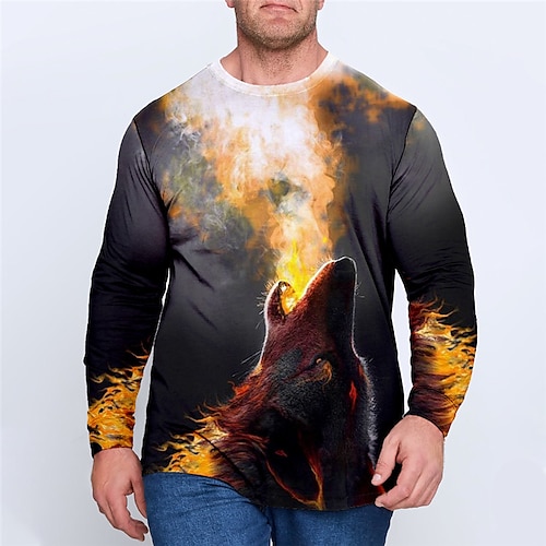 

Men's Plus Size T shirt Tee Big and Tall Graphic Crew Neck Long Sleeve Spring & Fall Basic Fashion Streetwear Comfortable Casual Sports Tops