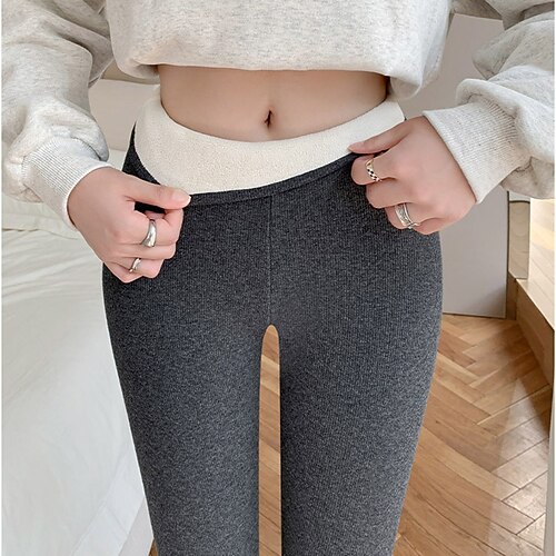 

Women's Fleece Pants Tights Leggings Thermal Underwear Fleece lined Light Grey Dark Grey Black High Waist Fashion Casual Daily High Elasticity Ankle-Length Thermal Warm Plain L XL / Skinny