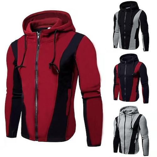 

Homme Sweat à capuche zippé Veste Capuche Veste de survêtement Noir Rouge Gris foncé Gris Capuche Bloc de couleur Sport Loisir Des sports Vêtement de rue basique Frais Casual Hiver Vêtement Tenue