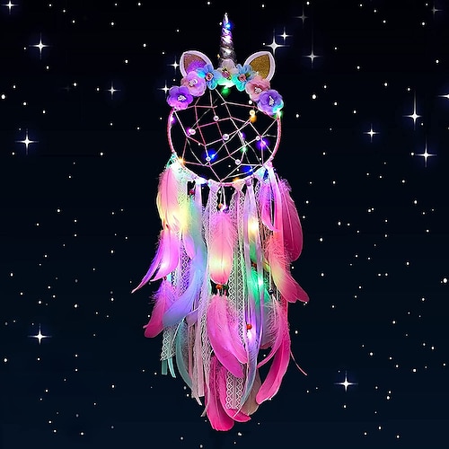 

Unicorn Dream Catcher with Colorful LED Light for Girls Boys Bedroom Wall Decor Hanging Ornament Festival Gift (Pink)