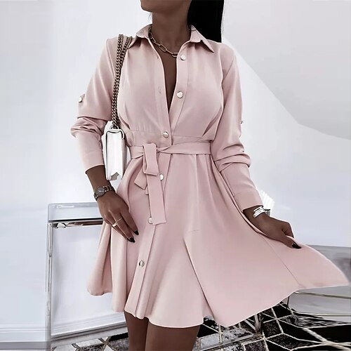 

Femme Robe chemise manche longue Hiver Automne - Moderne Lacet Couleur monochrome 2022 Rose Claire S M L XL