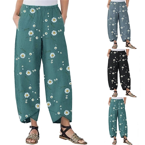 

Women's Pants Trousers Black Green Light Grey Fashion Casual Weekend Side Pockets Ankle-Length Comfort Flower / Floral S M L XL 2XL