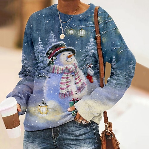 

Women's Christmas Sweatshirt Pullover Streetwear Navy Blue Graphic Christmas Round Neck Long Sleeve S M L XL 2XL 3XL