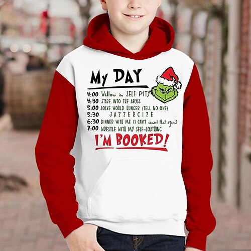 

Kids Boys Ugly Christmas Grinch Hoodie Pullover Cartoon Letter Car Long Sleeve Pocket Children Top Christmas Gifts Hoodie Cute Green Red White Winter 7-13 Years Fall