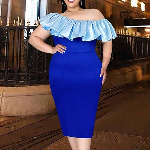 

Women's Plus Size Party Dress Solid Color One Shoulder Short Sleeve Fall Winter Elegant Formal Sexy Midi Dress Formal Party Dress