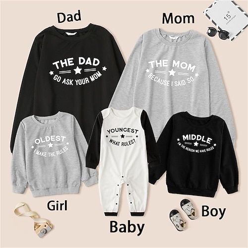 

Family Look Family Sets Sweatshirt Letter Star Crewneck Multicolor Long Sleeve Daily Matching Outfits