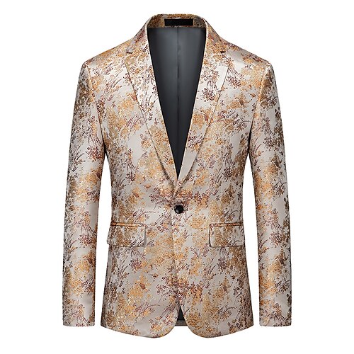 

Herre Mote Blazer Normal Standard passform Blomstret Enkelt Brystet Enn-knapp Beige 2023