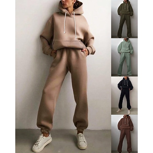 

Women's Sweatsuit Yoga Suit Pocket 2 Piece Solid Color Hoodie Pants / Trousers Clothing Suit Black Green Yoga Fitness Gym Workout Breathable Moisture Wicking Soft Long Sleeve Sport Activewear