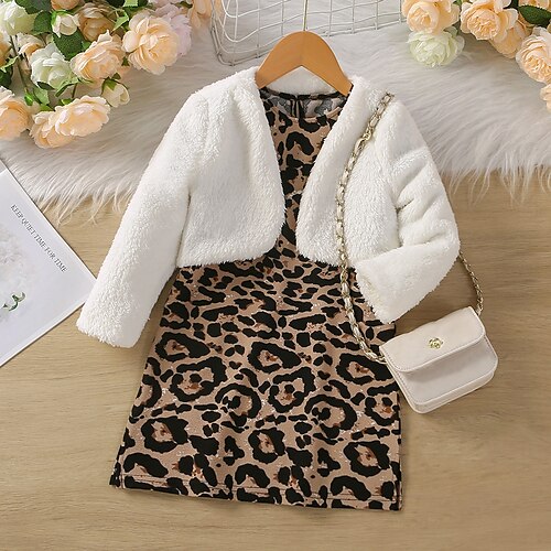 

2 Pieces Toddler Girls' Leopard Clothing Set Set Long Sleeve Active School 7-13 Years Winter Brown / Fall / Knee-length