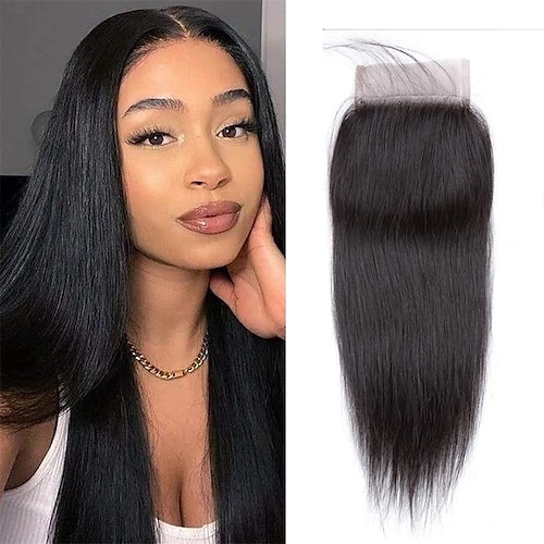

Lace Closure 4x4 Free Part Closure 100% Brazilian Virgin Human Hair Lace Closure Straight Hair Weave With Baby Hair Natural Black Colo