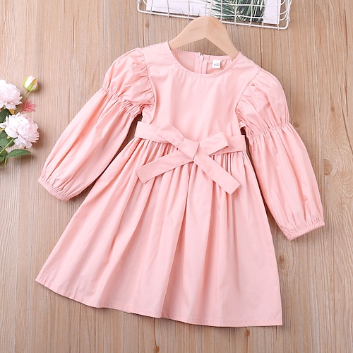 

Kids Girls' Dress Solid Color A Line Dress Dress Casual Cotton Long Sleeve Casual Dress 3-6 Years Winter Pink / Fall / Sweet