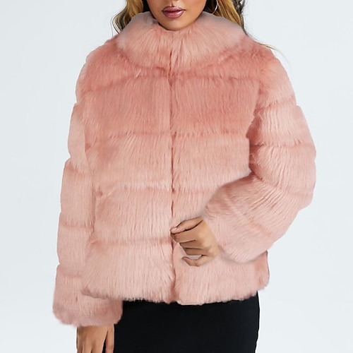 

Women's Faux Fur Coat Warm Breathable Formal Party Street Going out Faux Fur Trim Zipper Stand Collar OL Style Elegant Modern Solid Color Regular Fit Outerwear Long Sleeve Winter Fall Black Blue Pink