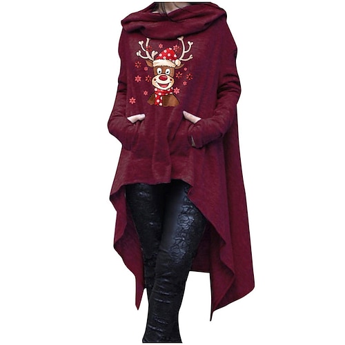 

Women's Christmas Casual Dress Shift Dress Mini Dress Wine Light gray Short Sleeve Elk Print Winter Fall Autumn Halter Neck 2022 S M L XL 2XL 3XL