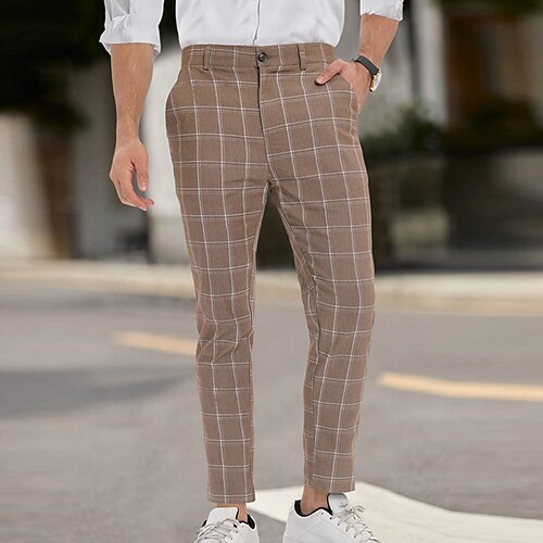 

Men's Chinos Trousers Jogger Pants Plaid Dress Pants Breathable Soft Casual Daily Fashion Streetwear Brown Micro-elastic / Spring